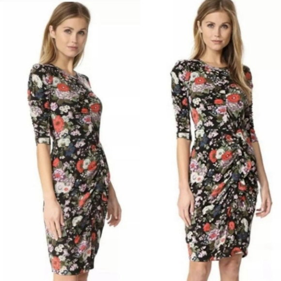 Rebecca Taylor Dresses & Skirts - Rebecca Taylor Lua Black Floral Jersey Ruched Dresz